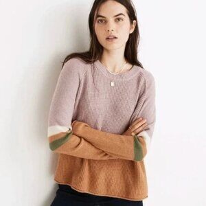Madewell Colorblock Merino Wool Blend Sweater Size L Cozy Fall Knit🧶